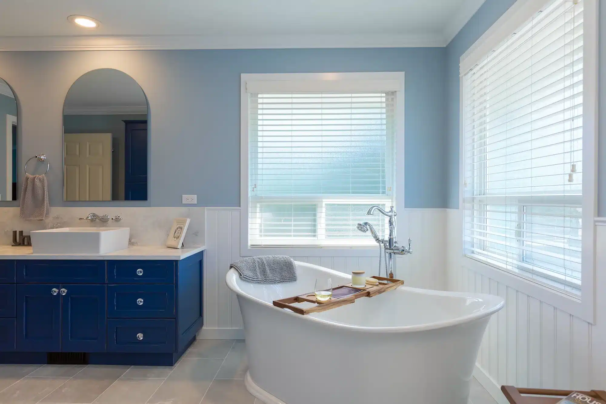 Accessible bathroom with grab bars and walk-in shower for seniors